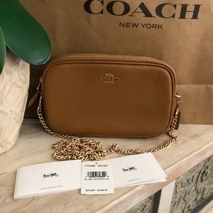 COACH Pebble Leather Crossbody Pouch With Chain